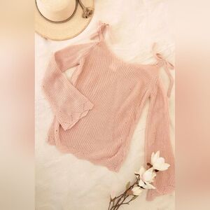 Girls Casual Solid Cold Shoulder Tie Sweater